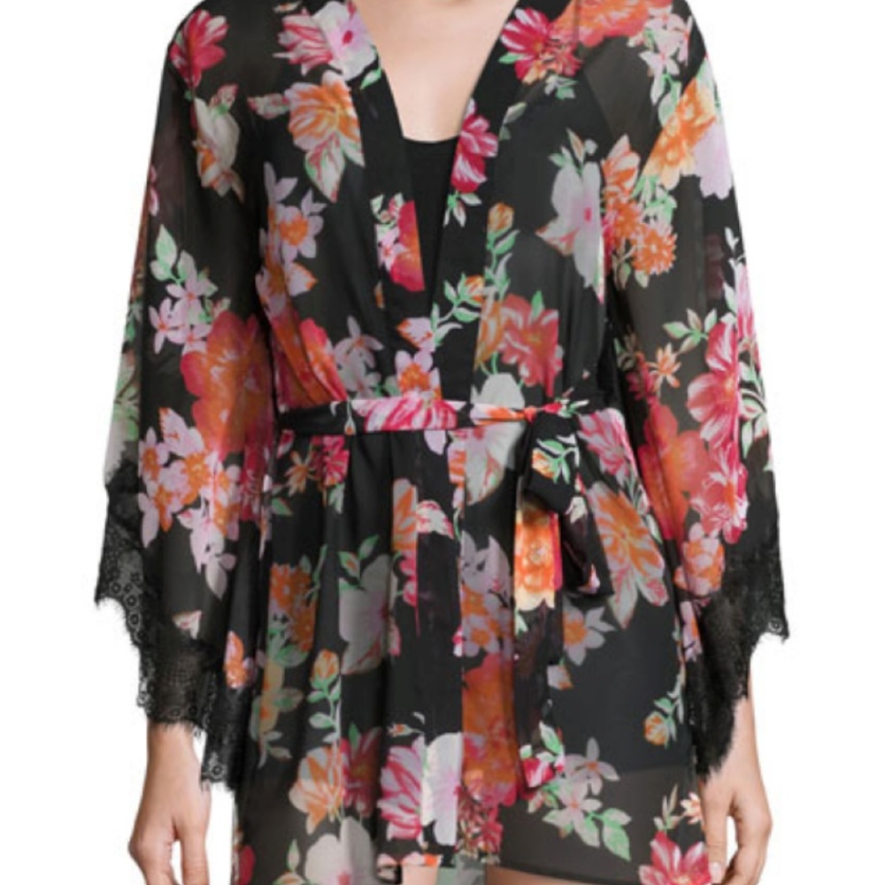 Band of Gypsies Floral Robe with Lace Trim